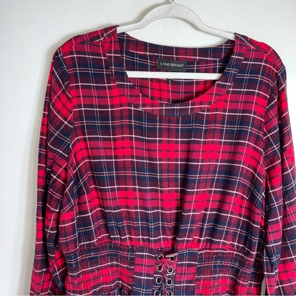 Lane Bryant Red Plaid Flannel Top Shirt-Lace Up Corset Waist-Size 20 - Picture 3 of 9